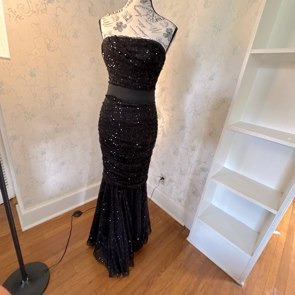 Dolce Gabbana Black Sequin Strapless Gown for Holidays